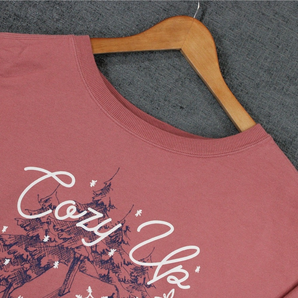 ComfortWash Hanes Cozy Up Ski Lodge Graphic Sweatshirt Mauve Pink Medium